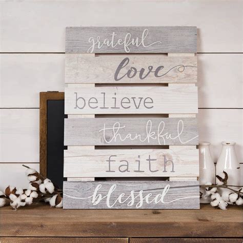 Skid Sign Grateful Love Believe Thankful Faith Blessed Wall Décor
