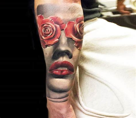 Face With Roses Tattoo By Marek Hali Photo 20905