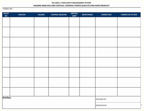 Haccp Template Free Download Printable Templates