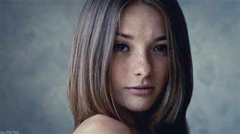 X Women Looking At Viewer Freckles Brunette Face Olga Kobzar Straight Hair Closeup