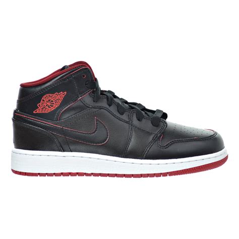 Air Jordan 1 Mid Bg Big Kids Shoes Blackwhitegym Red 554725 028 4 M