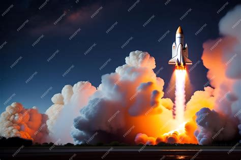 Premium Ai Image Space Rocket Launch Into Space At Night Nasa