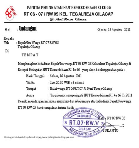 Contoh Surat Undangan Panitia 17 Agustus