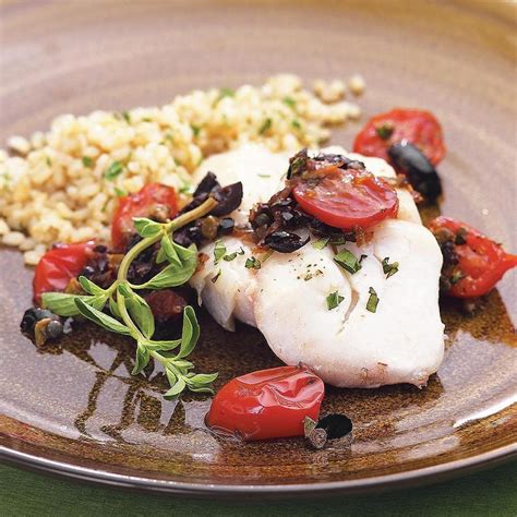 Roasted Cod With Warm Tomato Olive Caper Tapenade Recipe Eatingwell