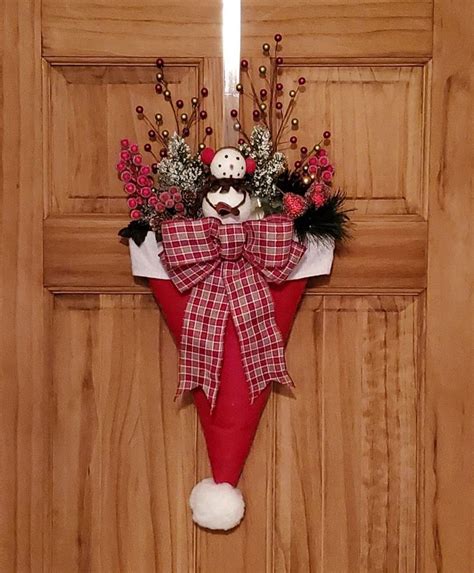 Christmas Holiday Upside Down Santa Hat Woodland Snowman Door Decor