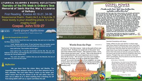 Liturgical Readings Gospel Reflections On Thursday Of The 17th Week