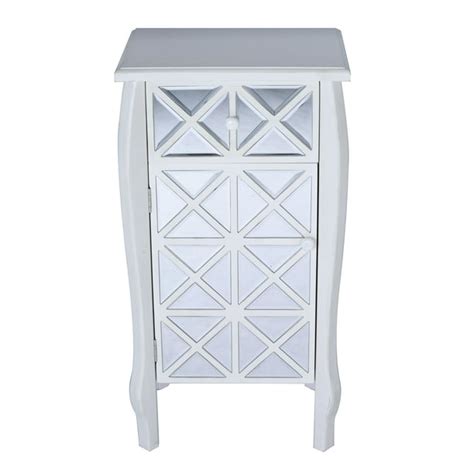 327 Antique White Wood Accent Cabinet With Mirrored Drawer And Door