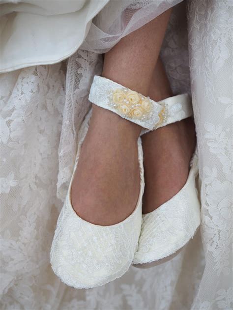 Ivory Lace Bridal Ballet Shoe With Ivory Rosettes~ Custom Wedding