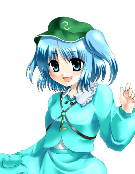 safebooru 1girl blue eyes blue hair female hat highres kawashiro nitori key kobanzame open
