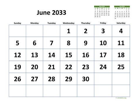 June 2033 Calendar With Extra Large Dates