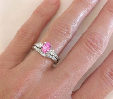 Pink Sapphire Ring - Oval - Past Present Future Sapphire Engagement Ring with Engraving in 14k ...