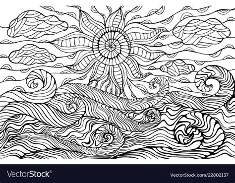 It is a great idea to bookmark our page and revisit it often as our collection of adult coloring in pictures is growing all the time, with our wide. Doodle sun, clouds and ocean waves coloring page for ...