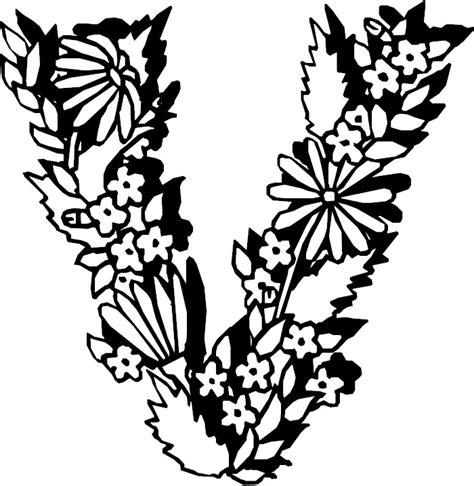 Floral alphabet letter i coloring book for adults. Letter V Coloring Page