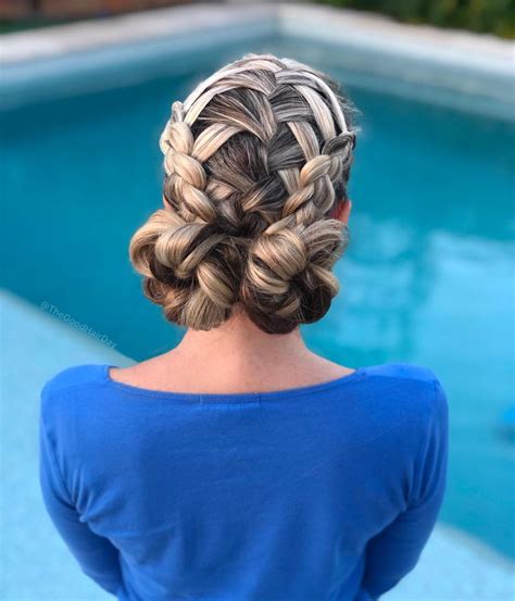 If you want to add an intricate appeal to your hairstyle, whether it's an updo or a ponytail, weave it in a waterfall braid first. Double cascade braid and Dutch braids in space buns ... # ...