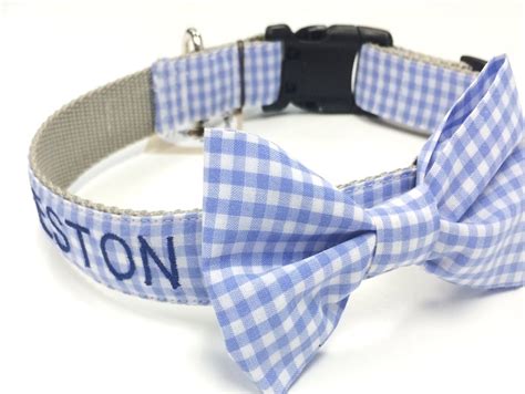 Bowtie Blue Gingham Dog Collar Bow Tie Collar Available Etsy