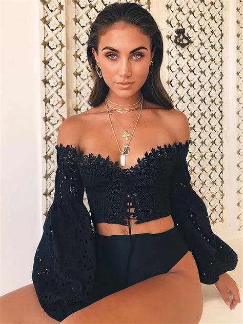 lace off shoulder puff sleeves blousesandshirts tops chicboho black lace top long sleeve