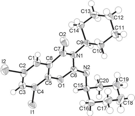 Crystal Structure Of 3 Cyclohexyl 2 Cyclohexylimino 23 Dihydro 68 Diiodo 4h 13 Benzoxazin 4