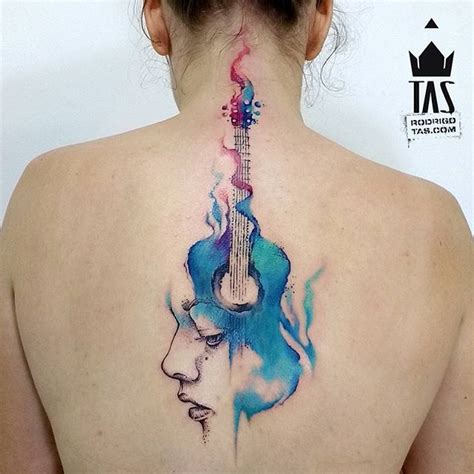 5 şekilli yazılı dövme modelleri. Guitar Tattoo by Rodrigo Tas #WatercolorTattoos # ...