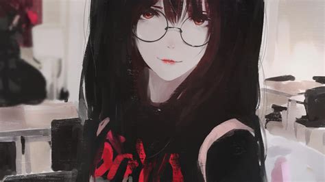 Download 1920x1080 Anime Girl Semi Realistic Meganekko Black Hair