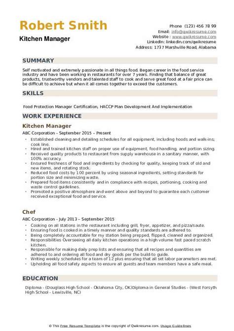 Kitchen Manager Resume Samples And Templates Visualcv Riset