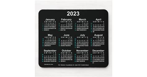 2023 Neon White 52 Weeks Iso Calendar By Janz Mouse Pad Zazzle