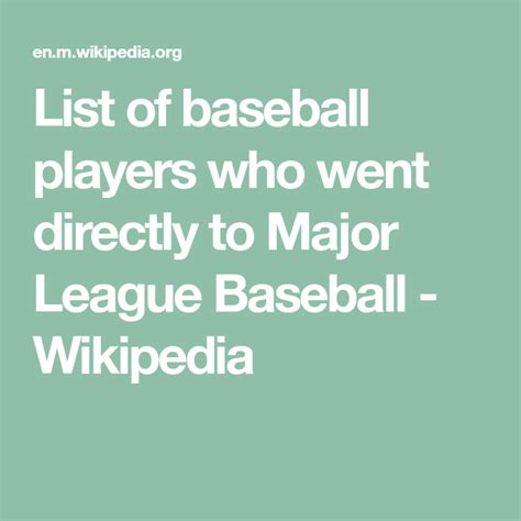 List Of Baseball Players Who Went Directly To Major League Baseball
