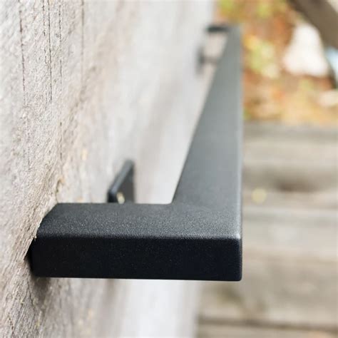 All aluminum picketed handrails are available 3/4 x 3/4 square tubing comes in sections, so you only install what you need as you need it add onto new and old ramps or. Square Metal Handrail with Square Returns - ADA Compliant Return Wall Mount Grab Rail - Rustic ...