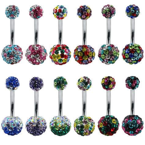 Double Crystal Ball Navel Belly Button Rings Stainless Steel Belly