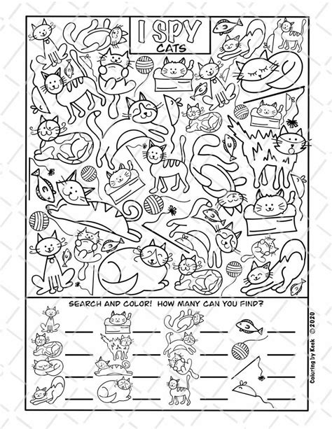 I Spy Cats Coloring Page Printout Instant Download Search And Count