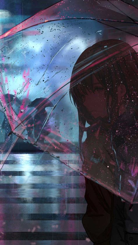 Anime Girl In Rain With Umbrella K T Iphone Wallpapers Hd