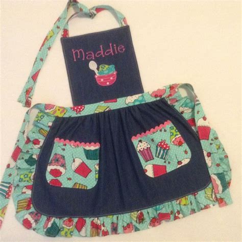 Toddler Children Apron Personalized Handmade Denim And Accent Fabric