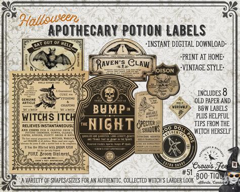 Printable Vintage Style Apothecary Potion Labels For Halloween