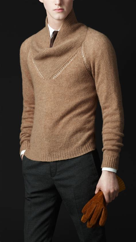 Lyst Burberry Prorsum Cashmere Shawl Collar Sweater In Natural For Men