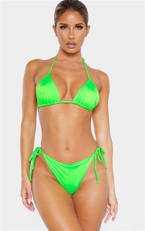 lime recycled mix and match triangle bikini top prettylittlething usa triangle bikini bikini