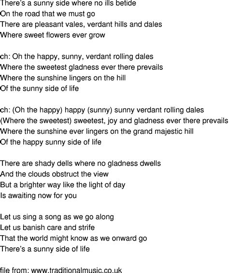 Old Time Song Lyrics Sunny Side Of Life