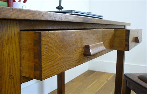 Good Vintage British 1930s Two Drawer Oak Desk