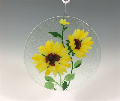 Sunflower Suncatcher Fused Glass Large Sun Catcher Etsy Glass