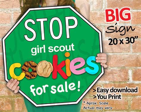 Girl Scout Cookies Stop Sign Cookie Booth Printable Jumbo Green 20x30 And Girl Scouts Cookie