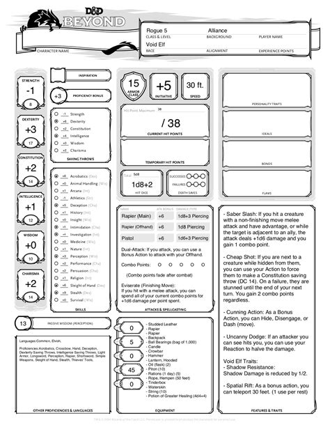 Dnd 5e Easy To Read Character Sheet Dnd Character She