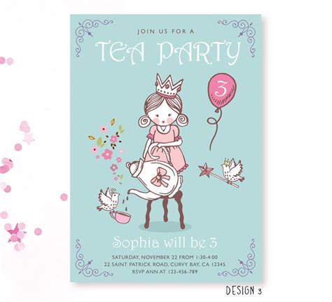 Princess Tea Party Birthday Invitation Girls Birthday Invite Etsy