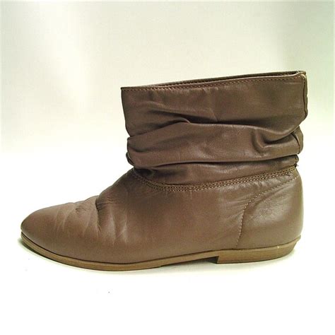 Vintage 80s Taupe Leather Slouch Boots By Skinnyandbernie On Etsy