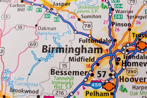 Birmingham On Usa Travel Map Stock Image Image Of Guide Atlas