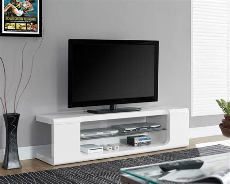 Monarch Specialties Tv Stand 60l High Glossy White With Tempered Glass