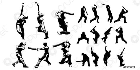 Cricket Player Set Vector Illustration White Background Stock Vector