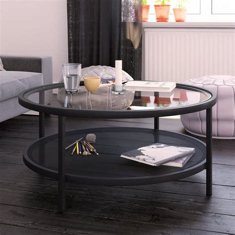 Evelynandzoe Contemporary Metal Coffee Table With Glass Top
