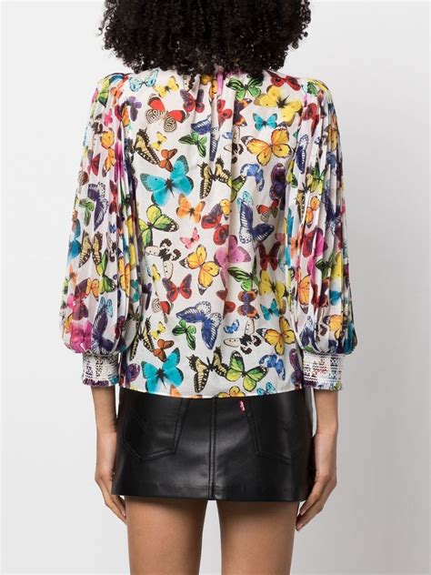 Alice And Olivia Alice Olivia Butterfly Print Ilan Blouse In