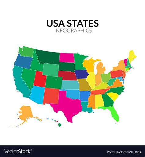 Colorful America Usa Map With States Royalty Free Vector