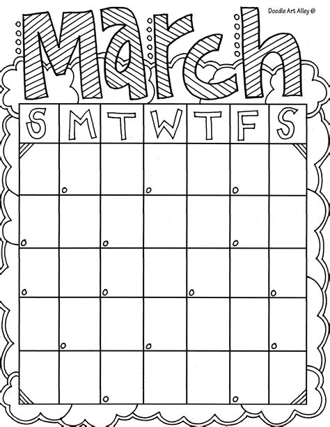 March Coloring Pages Doodle Art Alley
