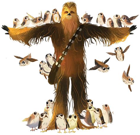 Image Chewie And The Porgs Chewbacca With Porgs Wookieepedia