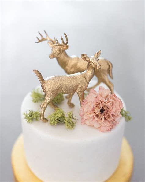 Gold Deer Cake Topper Woodland Wedding Cake Doe And Buck Set